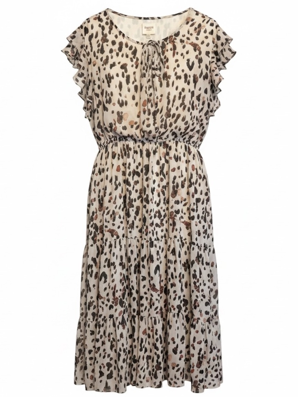 Hayden Cream and Brown Animal-Print Tie-Neck Midi Dress